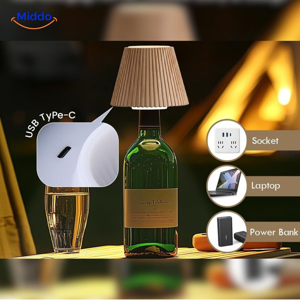 Lumavino Lampe USB-C aufladbare LED Lampe Weinflasche