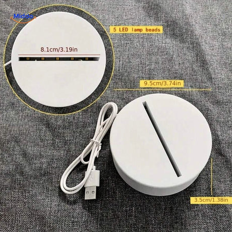 luminote Schreibtischlampe rund LED-Basis mit USB-Kabel und Maßen