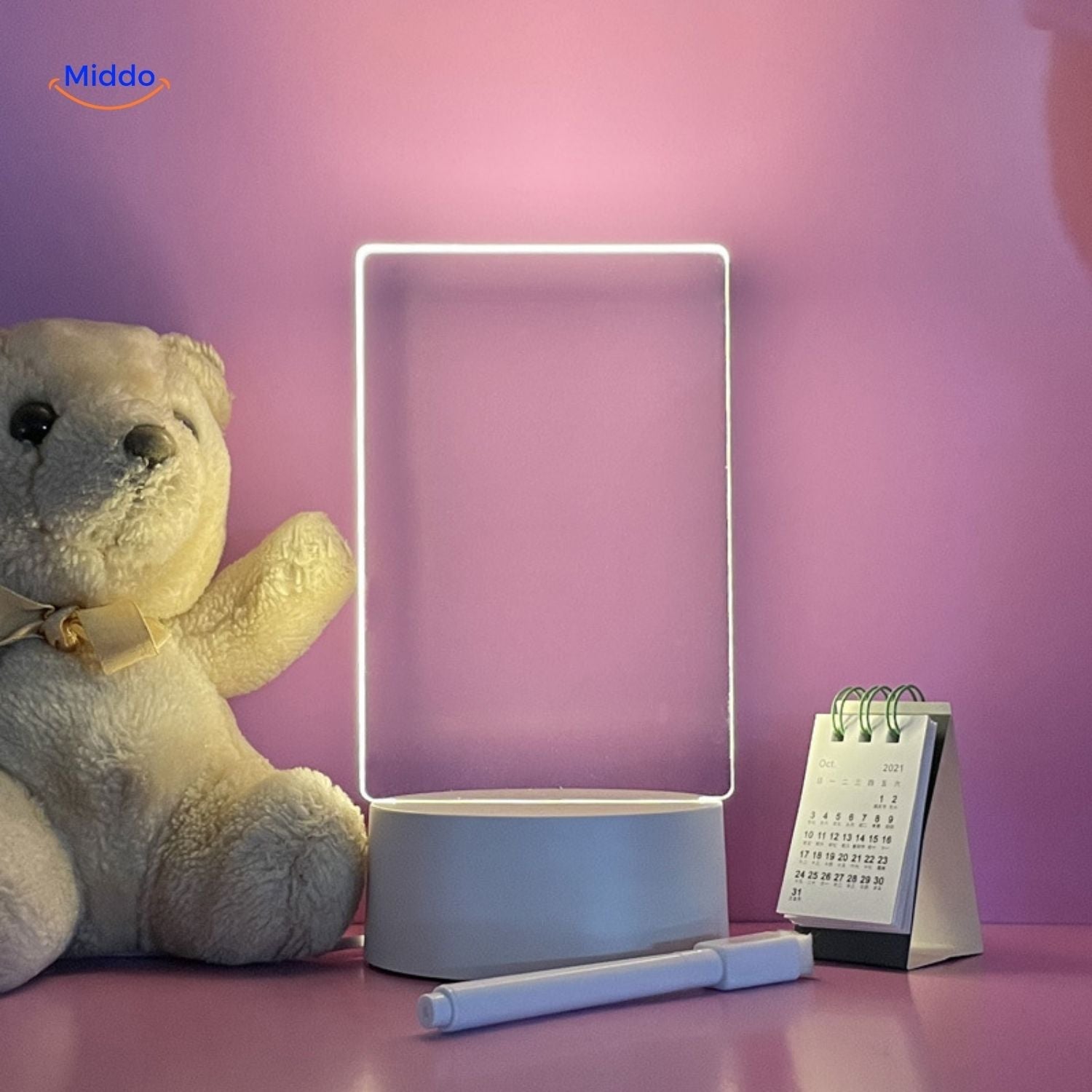 luminote Schreibtischlampe vertikales Lichtpaneel mit Bär und Kalender middo.nl