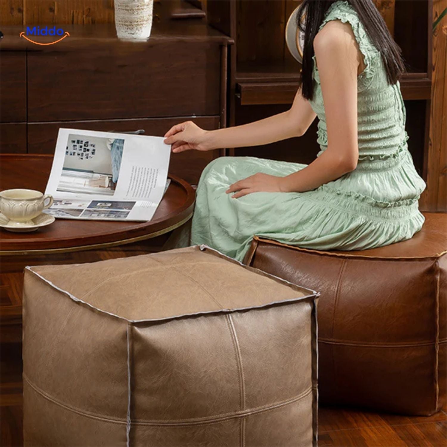 luxurasoft Leder Tatami Kissen moderne Innenarchitekturdekoration middo