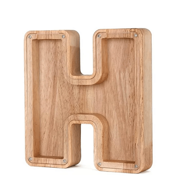 Holz-Sparschwein in Form des Buchstabens H, schön zum Sparen.