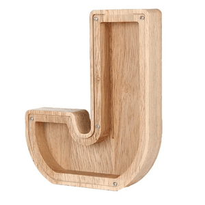 Holz-Sparschwein in Form des Buchstabens J, perfekt für das Taschengeld von Kindern