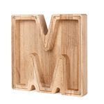 Hölzerne Sparbüchse in Form des Buchstabens M, perfekt zum Sparen.