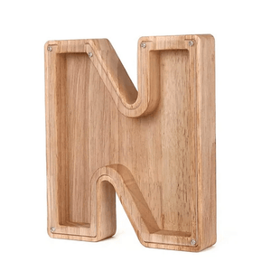 Holz-Spardose in Form des Buchstabens N, ideal für Kinder