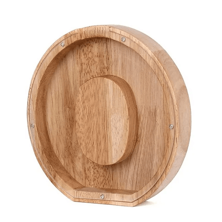 Holz-Sparschwein in Form des Buchstabens O für Kinder.