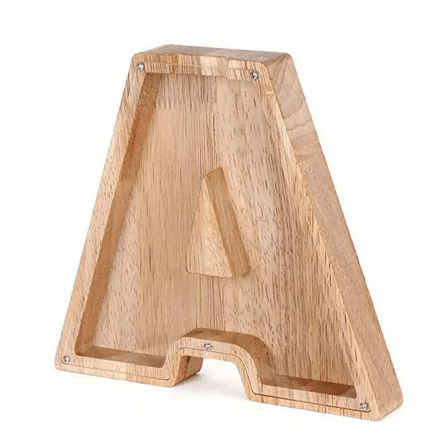 Holz-Alphabet-Sparschwein Buchstabe A, geeignet für Münzen.