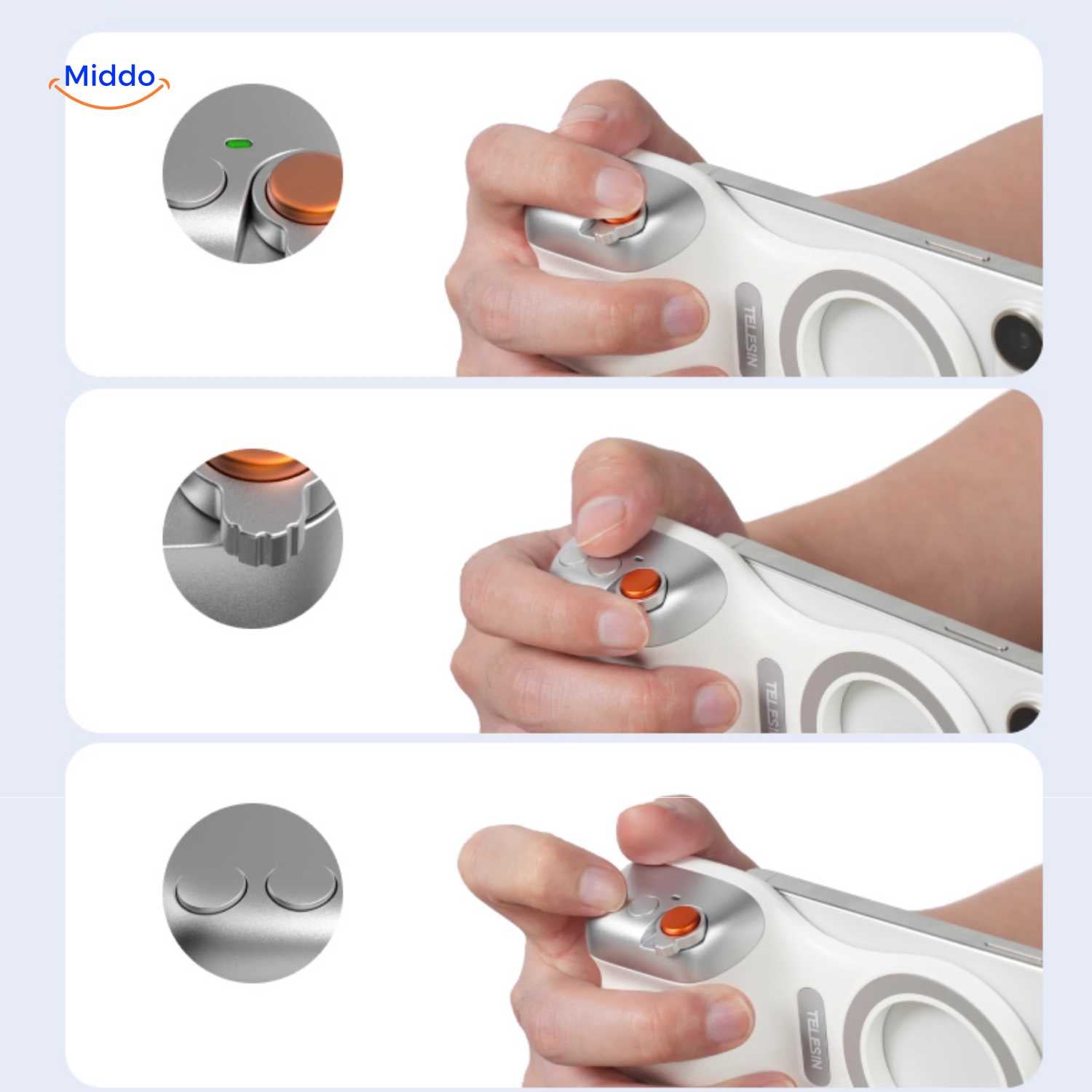 maggrip griff doppelte tasten mit orangefarbenem shutter-control www.middo.nl