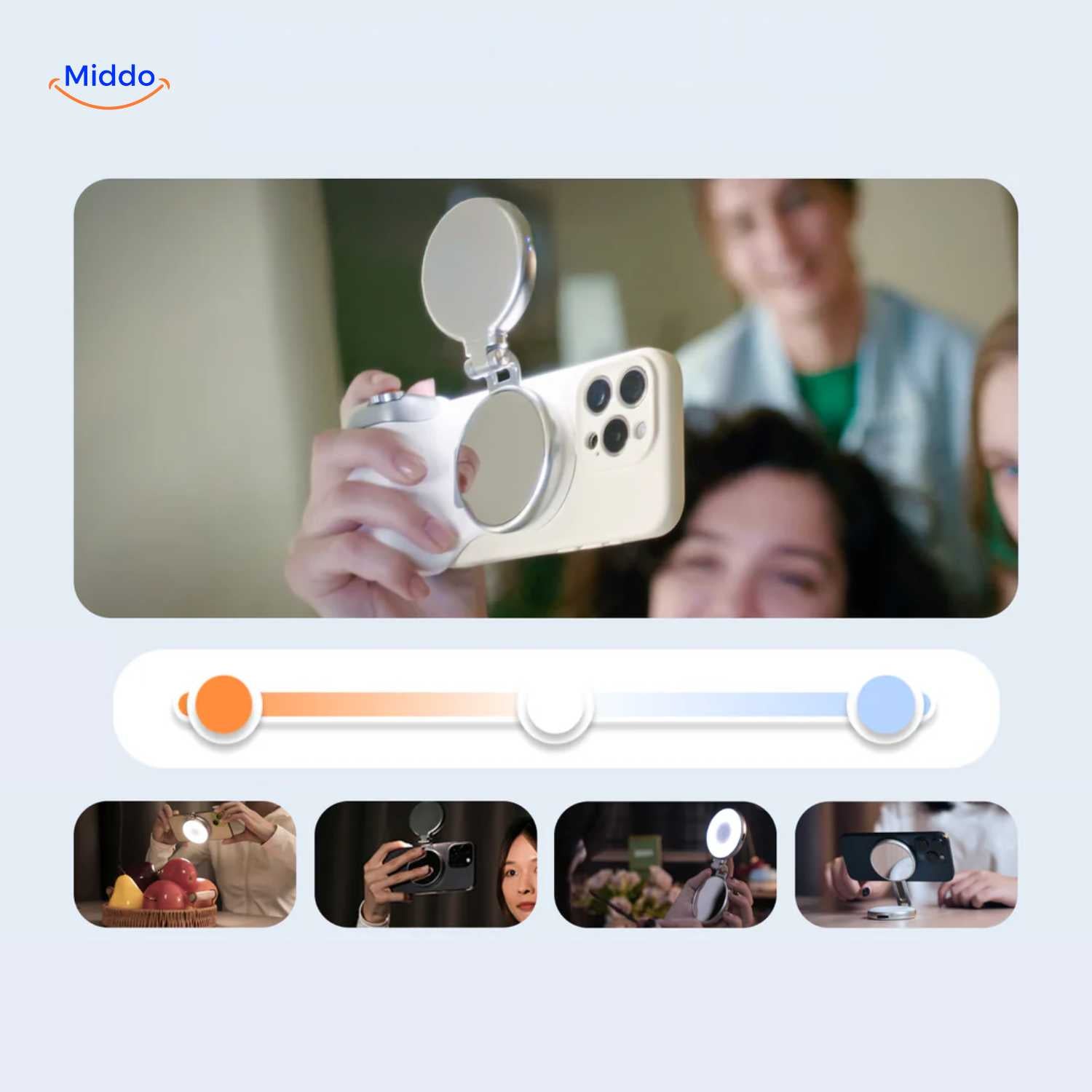 maggrip Griff Selbstauslöser-Modus mit tragbarem LED-Ringlicht und Spiegel www.middo.de
