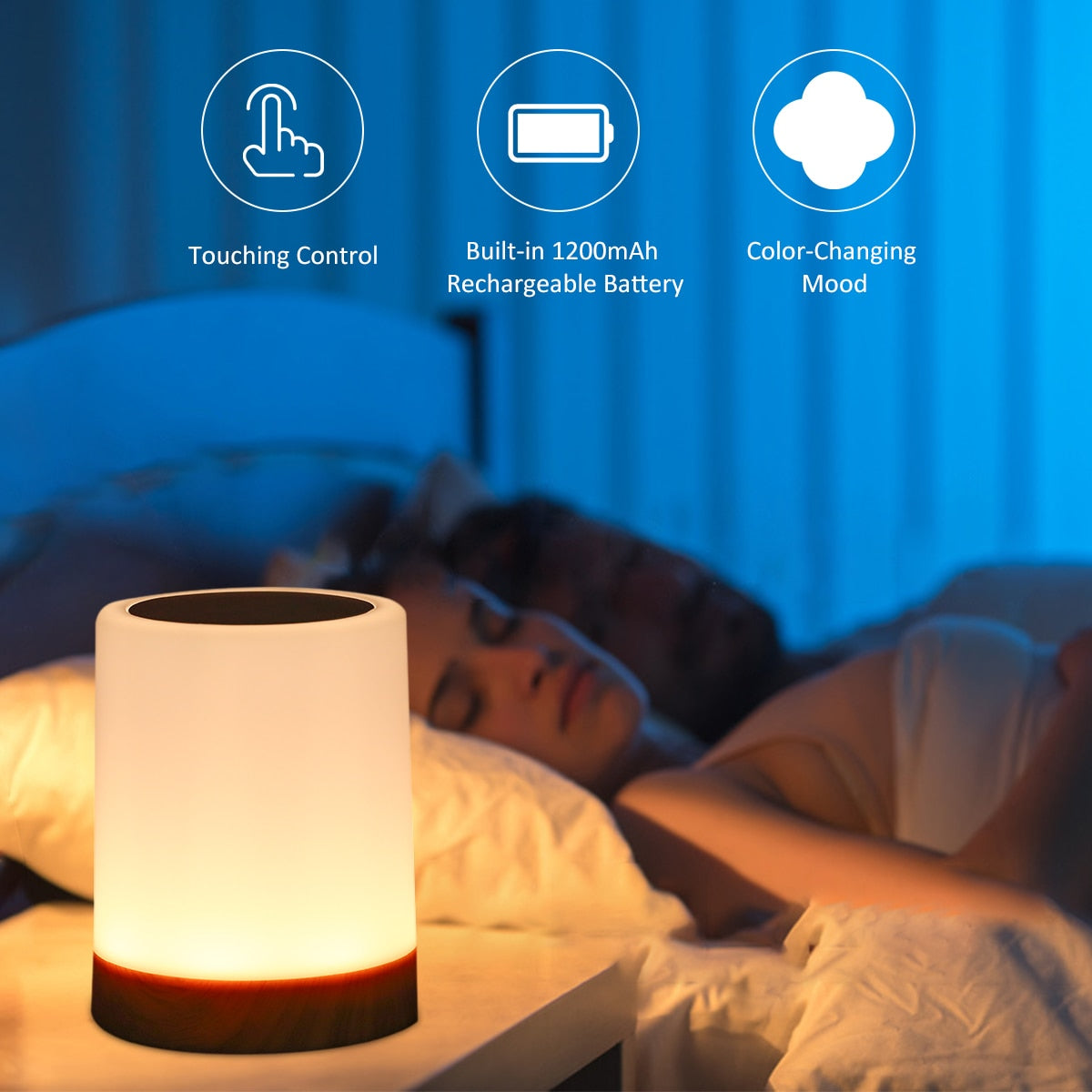 Nachtlampe mit eingebautem Akku und Touch-Bedienung