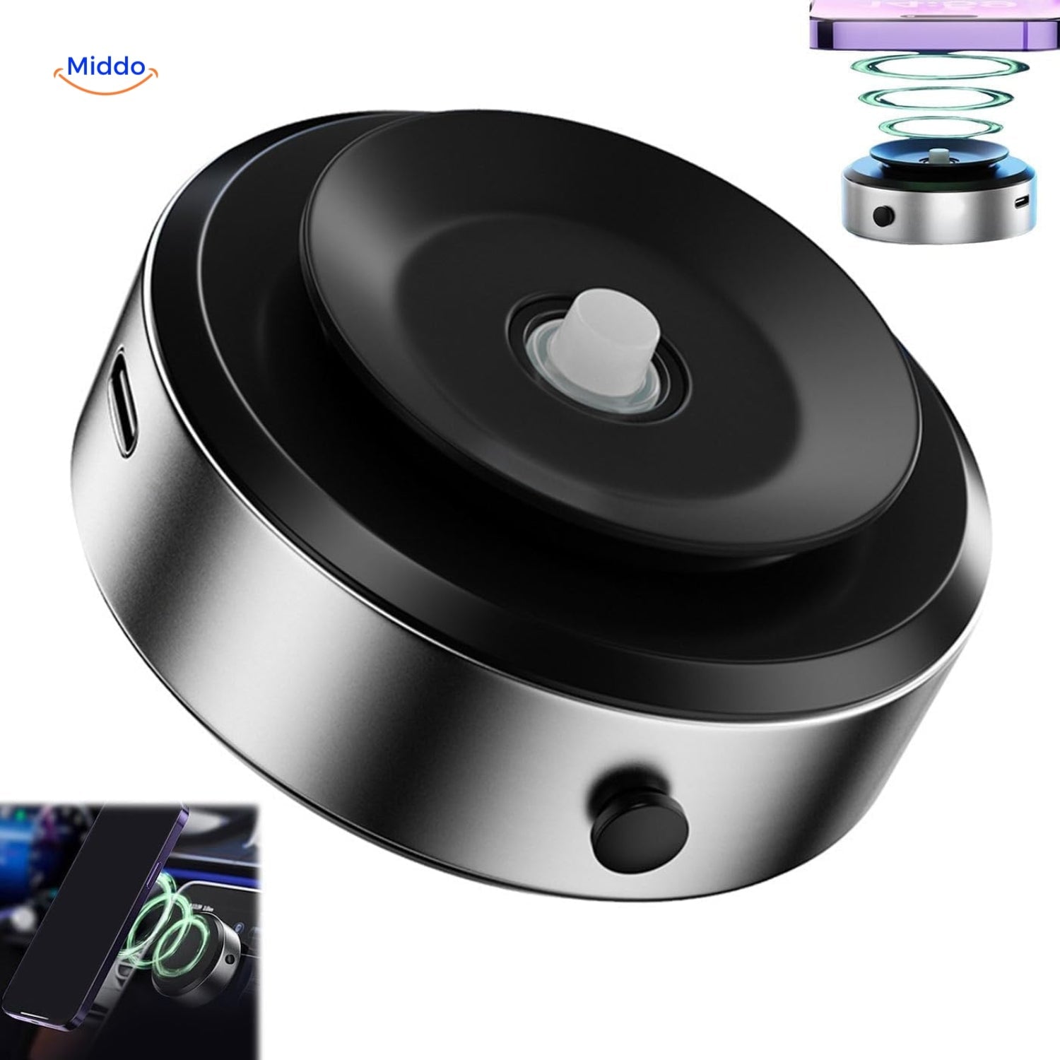 Magnamount™ Tragbarer 360° Auto-Halter Silber