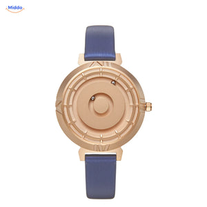 Magnetic Watch für sie in Roségold mit blauem Lederband