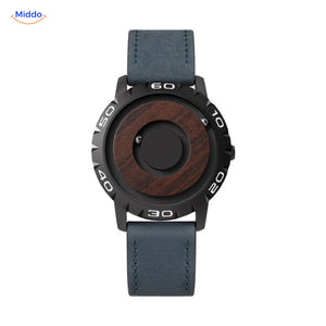 Magnetic Watch mit Holzzifferblatt und blauem Lederband
