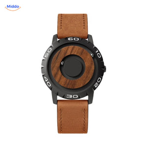 Magnetic Watch mit Holzzifferblatt und braunem Lederband