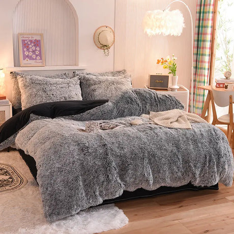 Teddy Fluffy Fleece-Bettwäsche in Mittelgrau