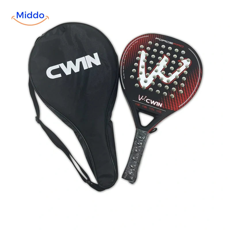 CourtControl Padelschläger: rot-schwarzer Schläger mit Schutzhülle.