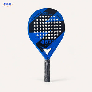 CourtMatch Padelschläger: blaues Modell mit schwarzer Schlagfläche von vorn.