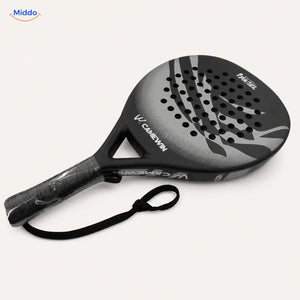 CourtMatch Padelschläger: graues rundes Modell mit Handschlaufe.