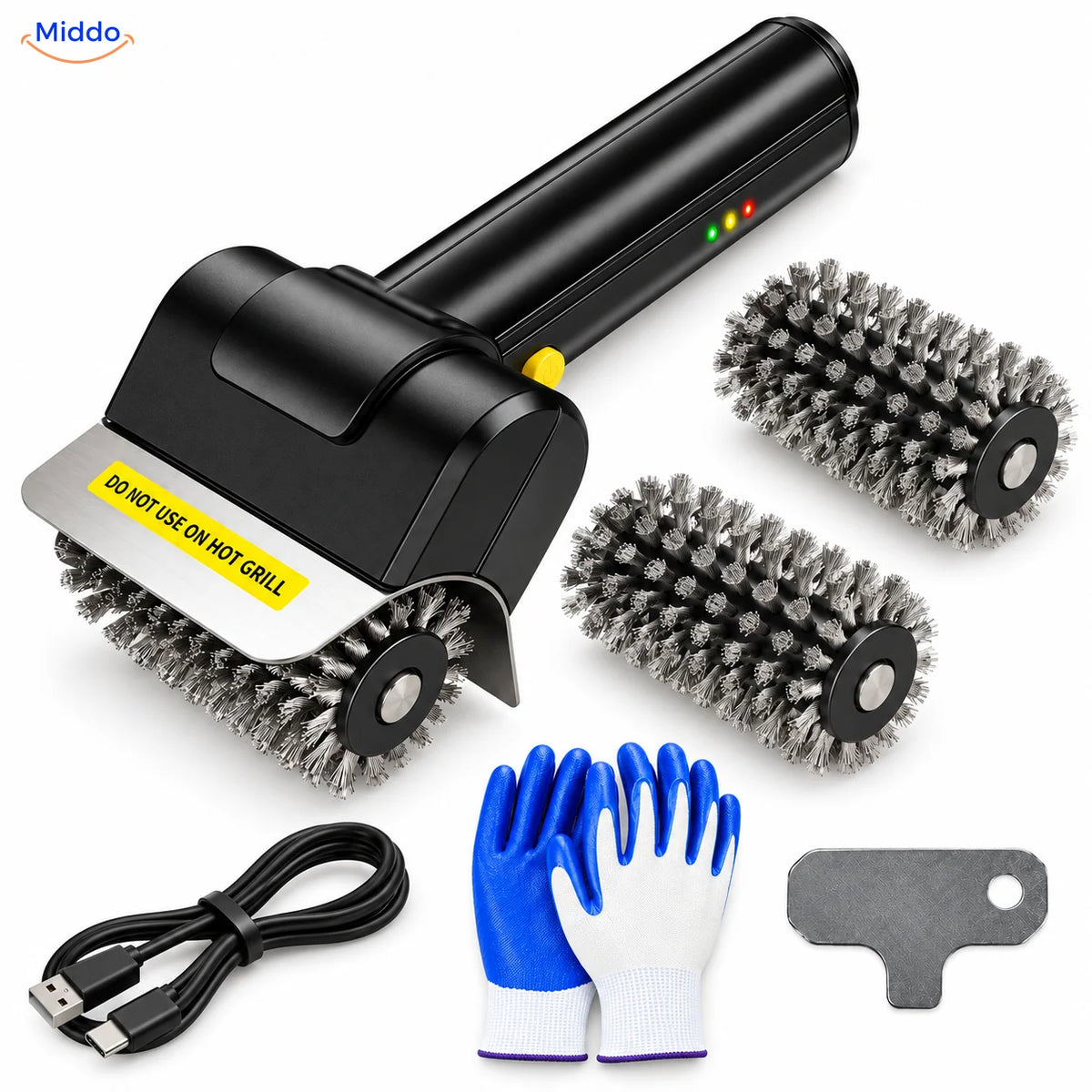 GrillMaster elektrische Grillbürste: Set mit zwei zusätzlichen Bürstenrollen und Zubehör.