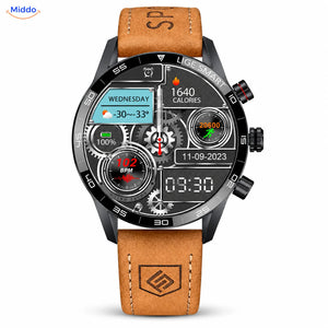 LIGE Smartwatch: Modell mit braunem Lederarmband.