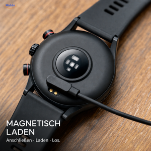LIGE Smartwatch: Rückseite mit magnetischem Ladekabel.