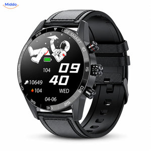 LIGE Smartwatch: schwarzes Modell mit Lederarmband.