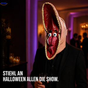 MaitlandMorph Halloween-Maske aus Latex: Mann mit Barbara-Maske mit geöffnetem Mund.