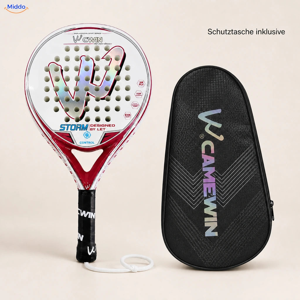 PadelPro Padelschläger: Schläger mit schwarzer Schutzhülle.
