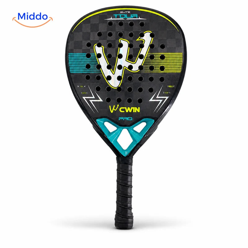 ProStrike Padelschläger: schwarz-türkisfarbenes Modell von vorn.