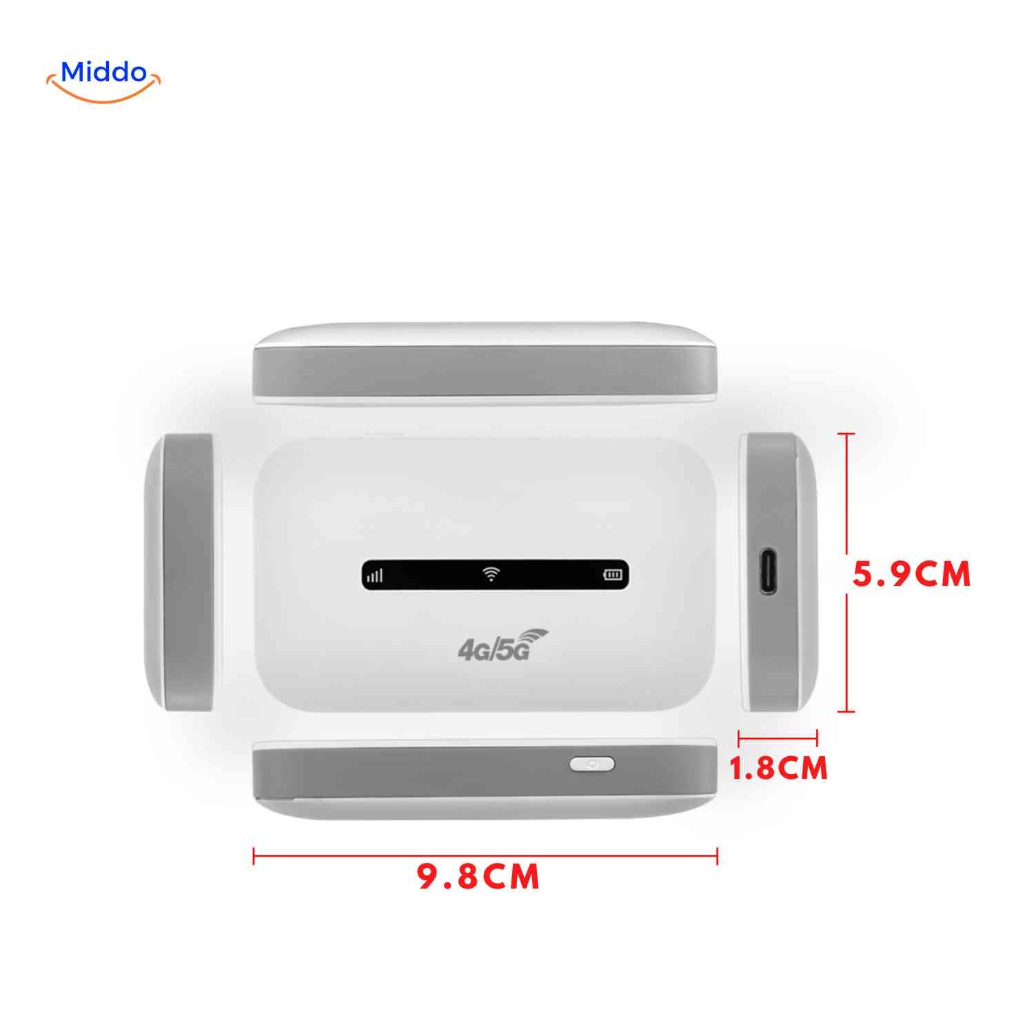 netrovia Router 4G 5G Hotspot mit Abmessungen für Tragbarkeit www.middo.nl