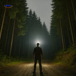 Nightray Kopflampe mit heller Lichtstrahl im Wald – www.middo.de