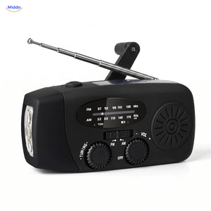 Notfallradio mit Solar, Kurbel und Taschenlampe schwarz