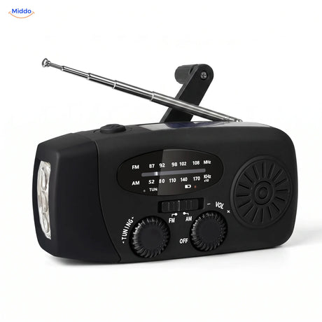 Notfallradio mit Solar, Kurbel und Taschenlampe schwarz
