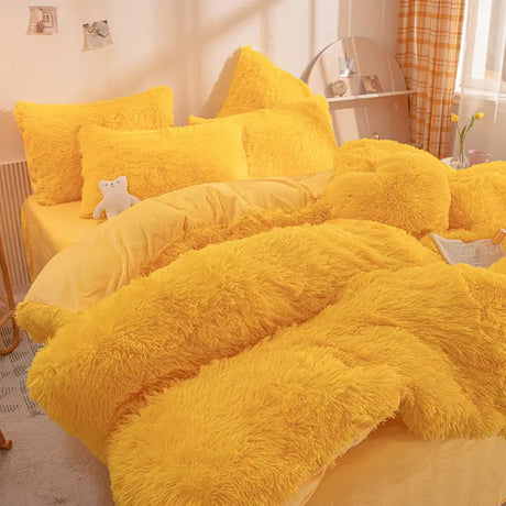 Teddy Fluffy Fleece-Bettwäsche in Ockergelb