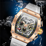 ONOLA Uhr mit roségoldenem Gehäuse und weißem Band unter Wasser