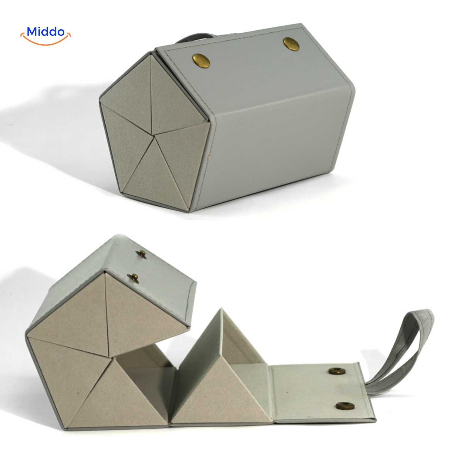 optigarde Brillenkoker Holzmaserung grau 5 Fächer luxuriöse faltbare Brillenbox www.middo.nl