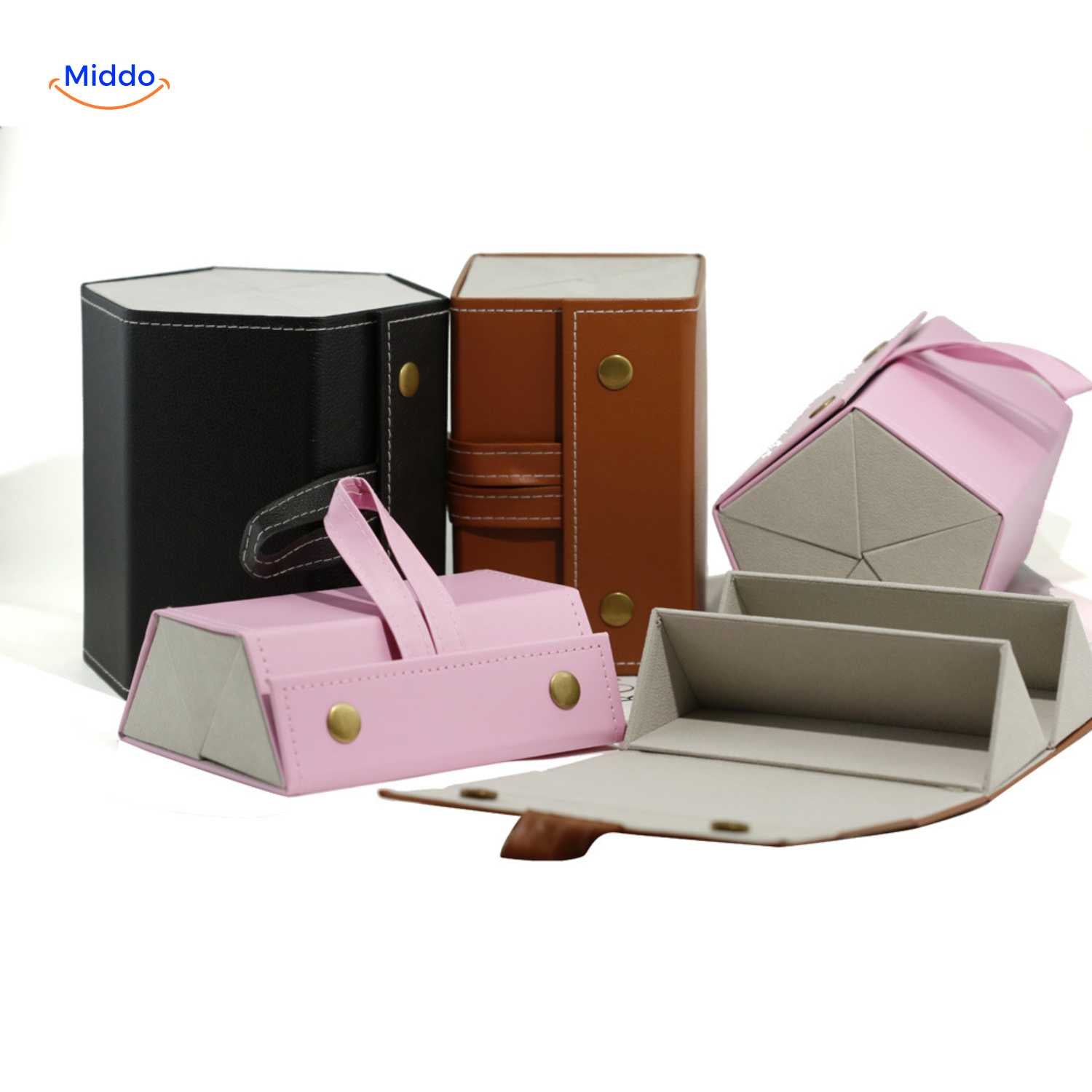 optigarde brillenkoker mix collectie roze zwart caramel openstaand www.middo.nl