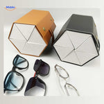 optigarde Brillenkoffer schwarz und karamel 6 Fächer mit Brillenanzeige www.middo.de