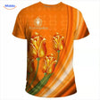 Oranges T-Shirt mit eleganten Blumenmustern, einzigartiger Stil für Fans