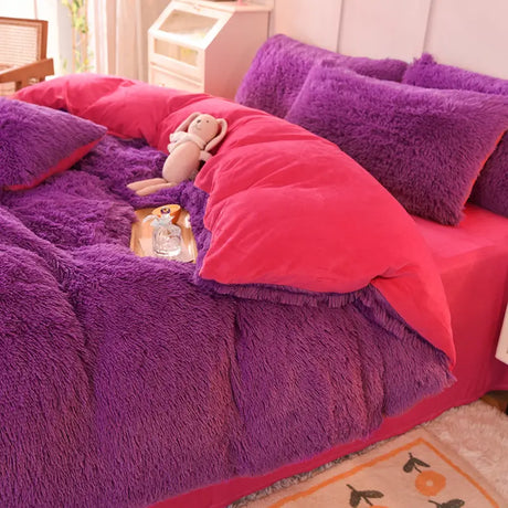 Teddy Fluffy Fleece-Bettwäsche in Violett-Rosa