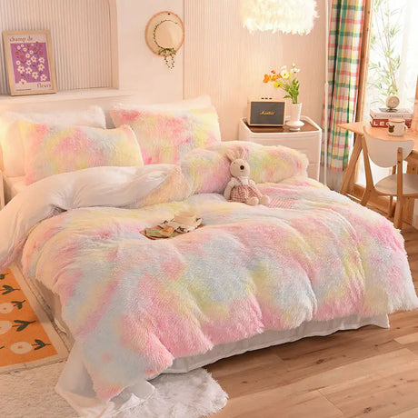 Teddy Fluffy Fleece-Bettwäsche in Pastell-Aquarell