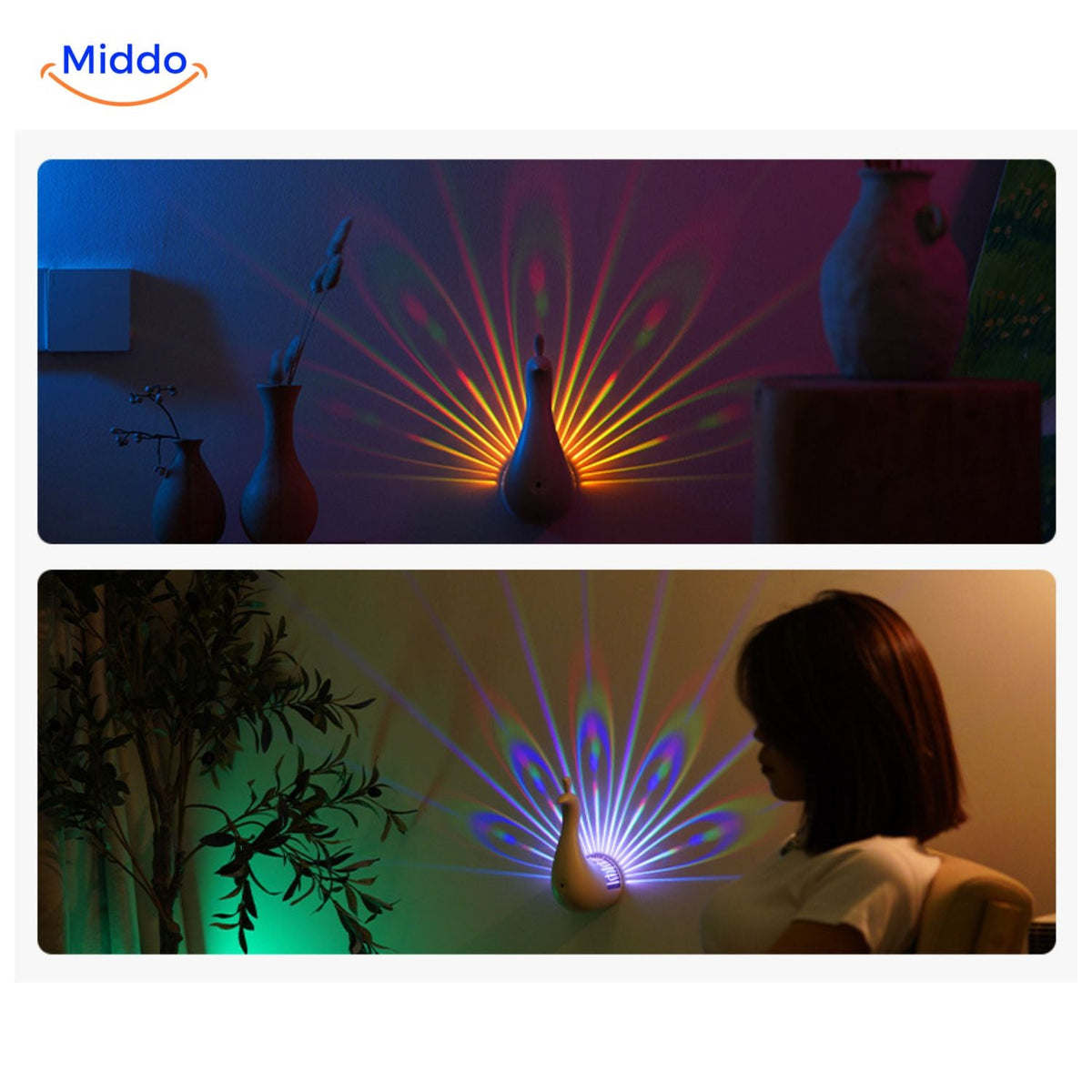 peacockglow Lampe dekorative Wandbeleuchtung mit buntem Pfauenschwanz-Effekt