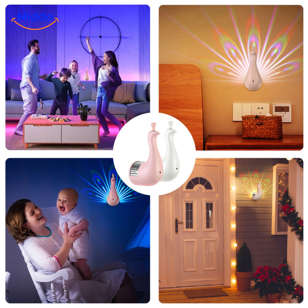 PeacockGlow Lampe moderne weiße Pfau-Lampe mit Chrom-Akzenten