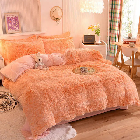 Teddy Fluffy Fleece-Bettwäsche in Pfirsich
