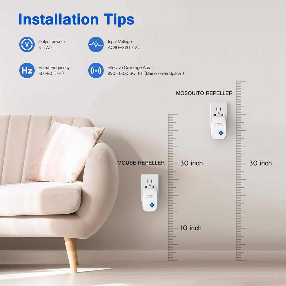 Installationshinweise für das Pest Reject Gerät in verschiedenen Höhen