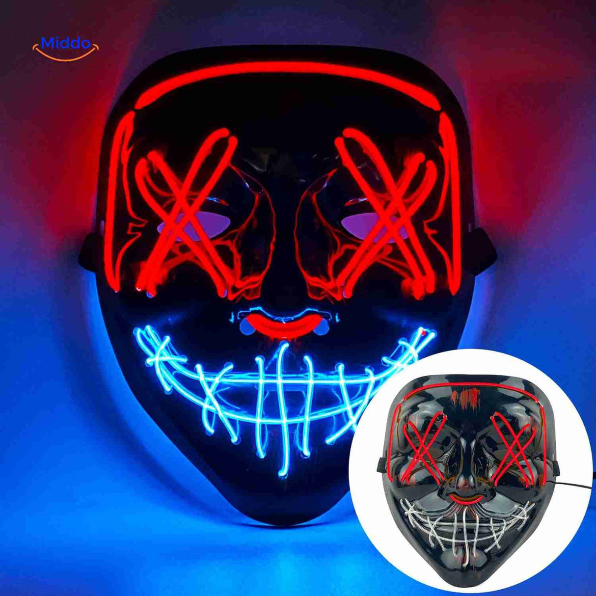 **Phantom Glow LED Maske – Rot und Blau leuchtend – Gruselige Halloween-Maske** Entdecken Sie die Phantom Glow LED Maske, die mit ihrem fesselnden rot-blauen Licht perfekte Grusel-Atmosphäre für jede Halloween-Feier schafft! Diese Maske kombiniert Stil und Schaurigkeit – ideal, um alle Blicke auf sich zu ziehen. Bestellen Sie jetzt auf und sorgen Sie für das ultimative Halloween-Erlebnis!