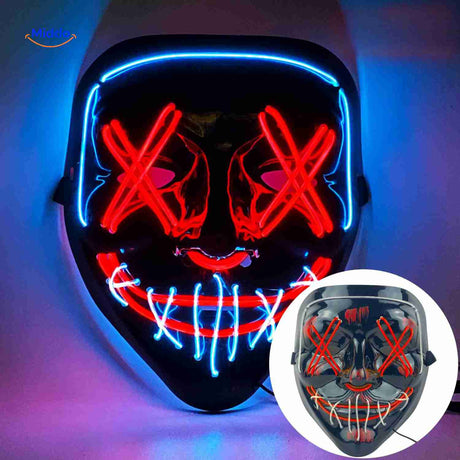 PhantomGlow LED-Maske in Rot und Blau - Leuchtende Angstmaske für Halloween Entdecken Sie das PhantomGlow LED-Maske, das perfekte Accessoire für ein unvergessliches Halloween. Mit seinem beeindruckenden roten und blauen Licht sorgt es garantiert für Aufsehen auf jeder Halloween-Party. Verkleiden Sie sich kreativ und ziehen Sie alle Blicke auf sich! Jetzt kaufen und die Nacht zum Gruseln bringen!
