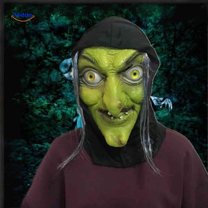 Phantomix Maske: Grüne Hexenmaske mit gelben Augen und schwarzer Kapuze - Jetzt entdecken auf !