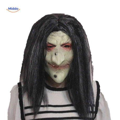 **Phantomix Hexenmaske mit scharfer Nase und roten Augen - www.middo.de**