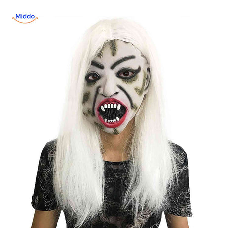 Phantomix Horror-Vampirmaske mit weißen Haaren und monstermäßigen Zähnen – Entdecken Sie jetzt auf www.middo.de!