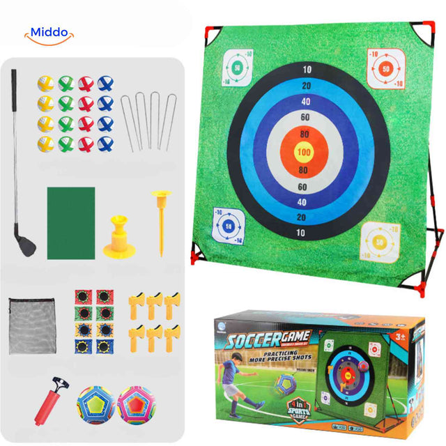 PlaySquare Golfset - Zielschießen Spielzeug für Kinder im Freien: Fußball, Golf und Darts. Entdecken Sie jetzt das perfekte Outdoor-Spielzeug auf www.middo.de!